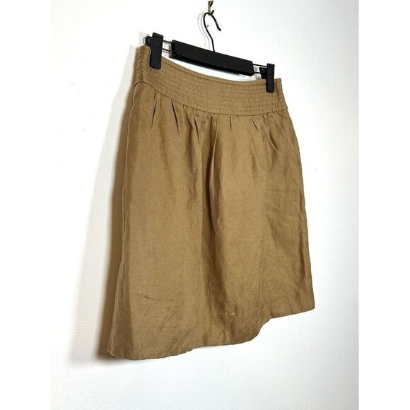 J Crew Brown Linen Blend Pocket Skirt Hidden Button Closure Size 0 Preppy Tan‎ - Picture 9 of 13